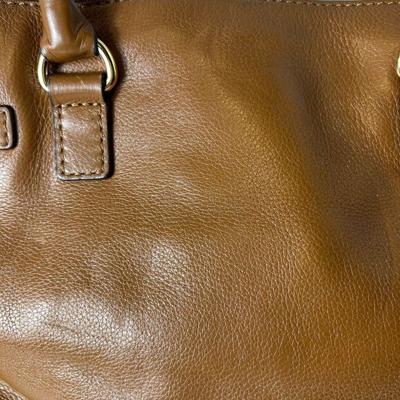 Michael Kors Hamilton Caramel Brown Leather Belt Chain Detail Tote Satchel Bag - Picture 3 of 15